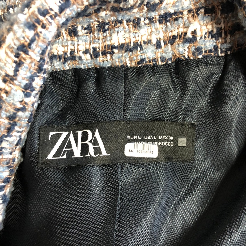 Zara Womens Textured Multicolor Tweed Double Breasted Blazer Size L Career - Picture 10 of 16